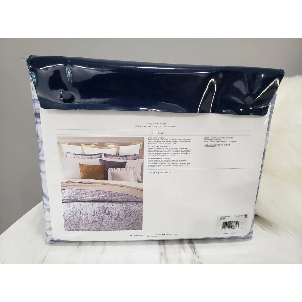 NEW Ralph Lauren Lorelai Periwinkle King Duvet Cover Blue Gold Ikat Boho Coastal